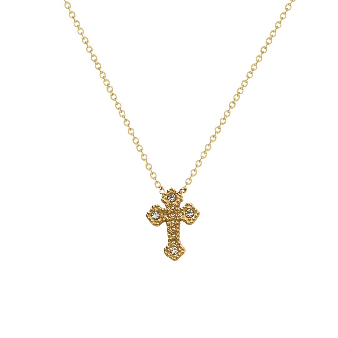 Collar Cruz Kyrios CZ | KHLOE JOYAS | Colgantes,Collares,Color Oro,Con Brillantes,Cruces,Gargantillas,Religioso