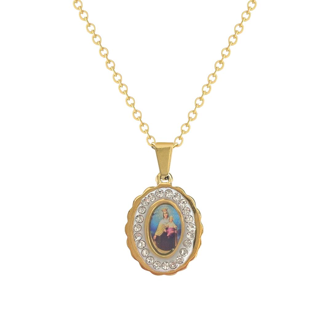 Collar Medalla Virgen Del Carmen CZ | KHLOE JOYAS | Colgantes,Collares,Color Oro,Con Brillantes,Religioso