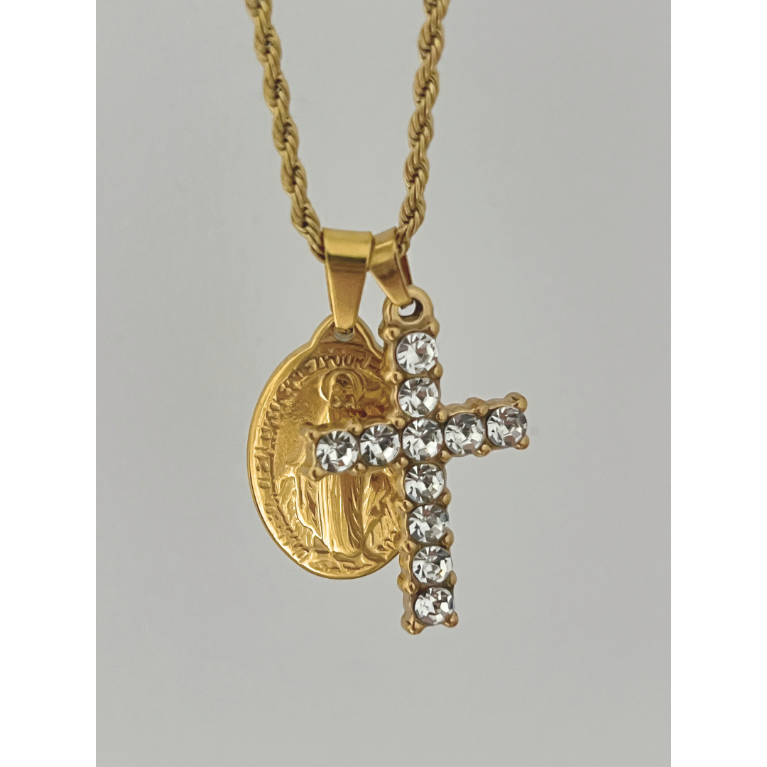 Collar Nuevo Regina Paris | KHLOE JOYAS | Colgantes,Collares,Color Oro,Con Brillantes,Cruces,Religioso,Unisex