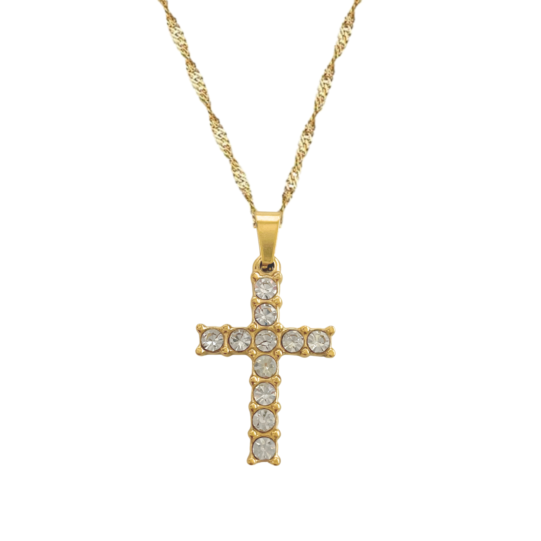 Collar Paris CZ Cross | KHLOE JOYAS | 15%,Colgantes,Collares,Color Oro,Con Brillantes,Cruces,Religioso