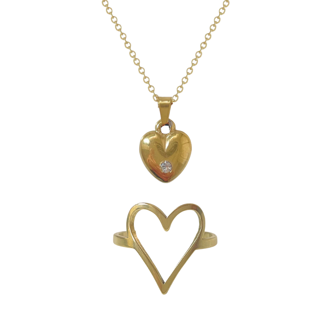Conjunto Collar Valentine y Anillo Lovers | KHLOE JOYAS | Color Oro,Sets