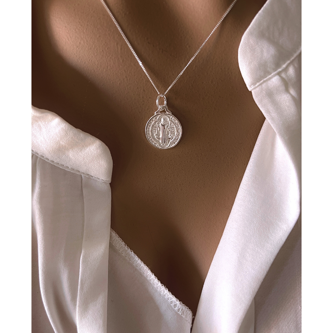 Collar San Benito Escapulario Plata De Ley
