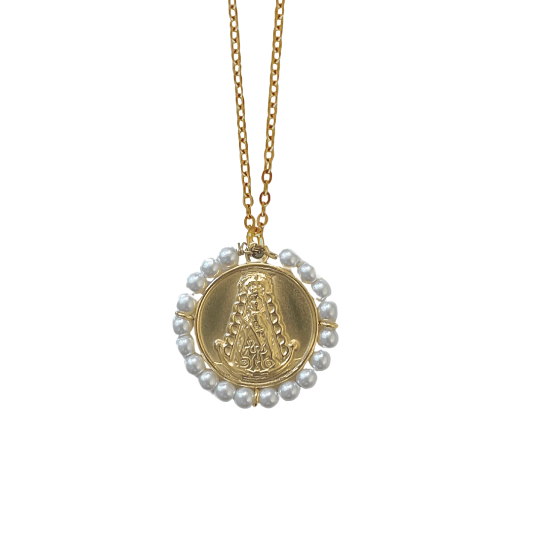 Collar Virgen Del Rocio Medallón Perlas