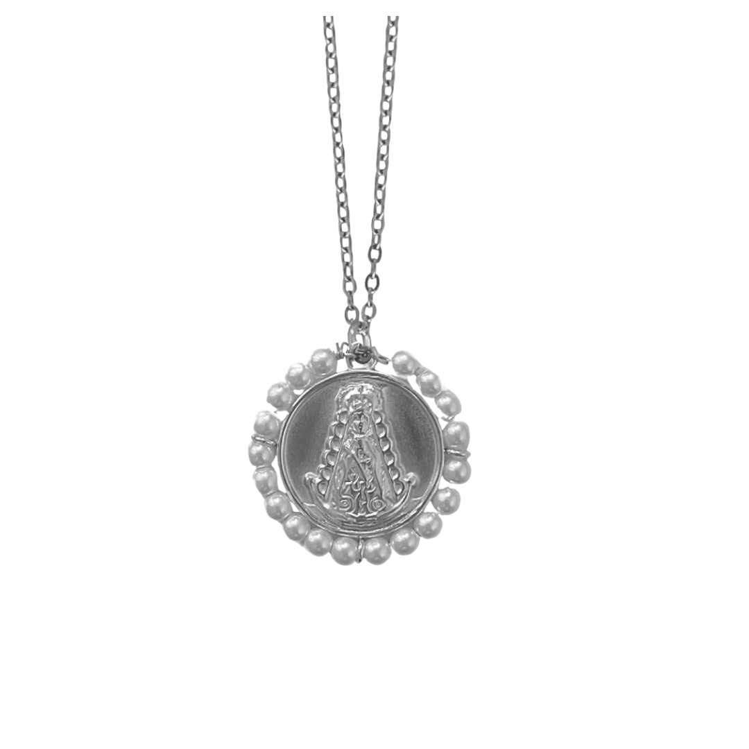 Collar Virgen Del Rocio Medallón Perlas
