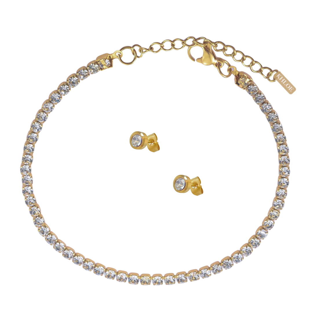 Conjunto Pendientes y Pulsera Tennis Brillantes | KHLOE JOYAS | Color Oro,Con Brillantes,Sets