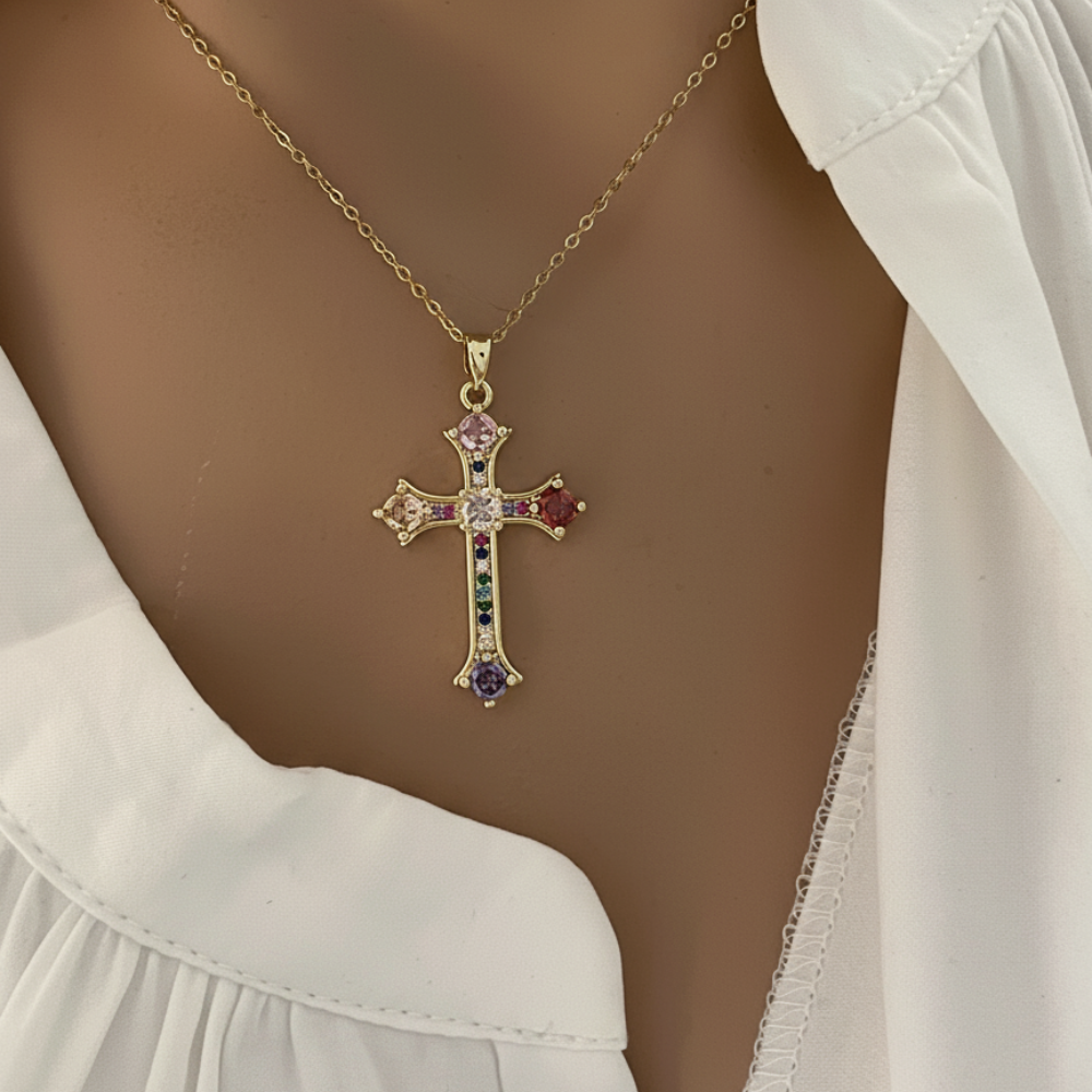 Divine Multicolor Cross Necklace