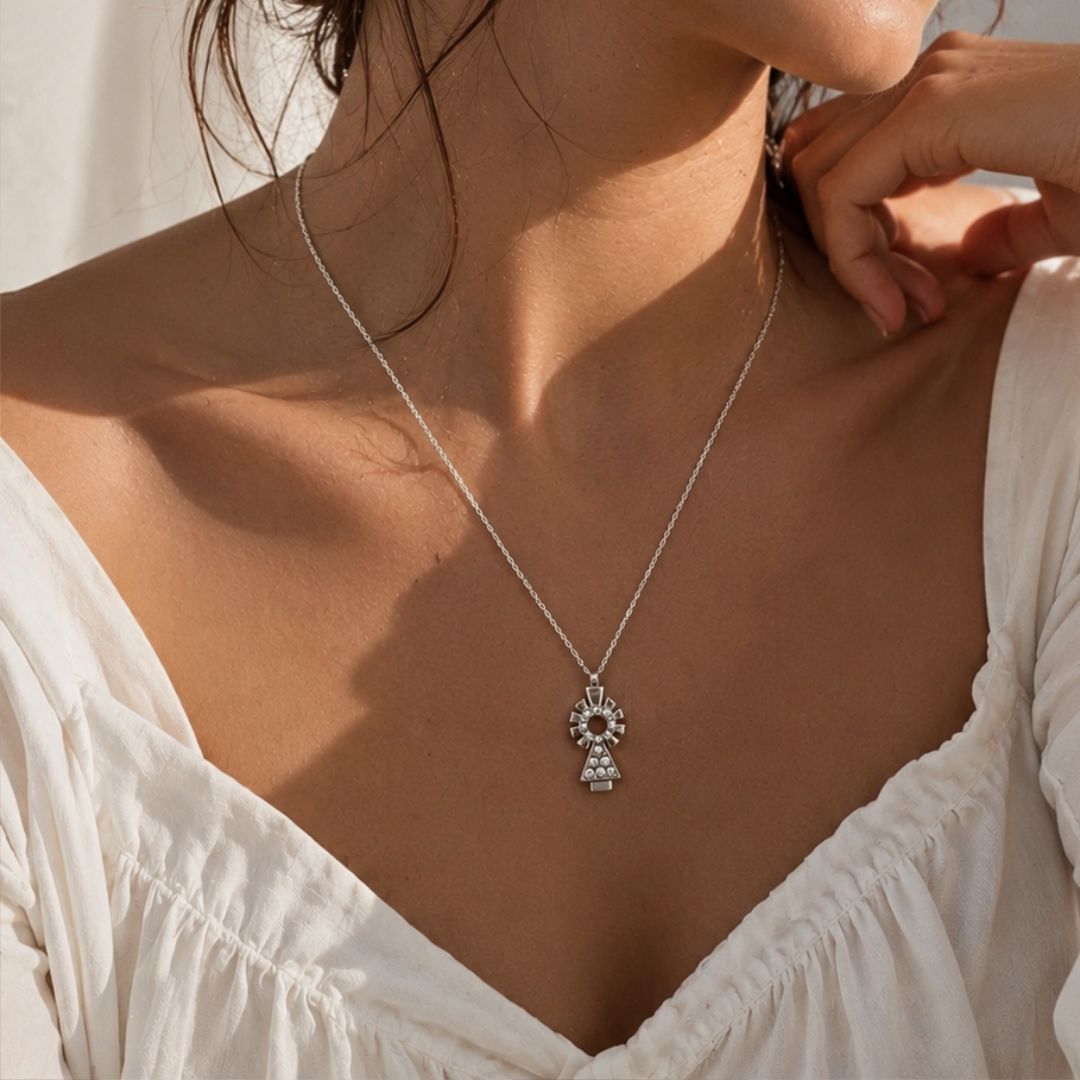 Virgin of Pilar Necklace with Rhinestones Silhouette