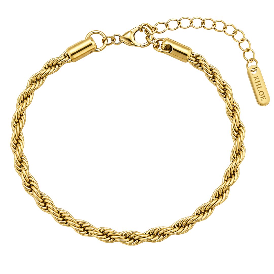 Gold twisted rope bracelet with tag