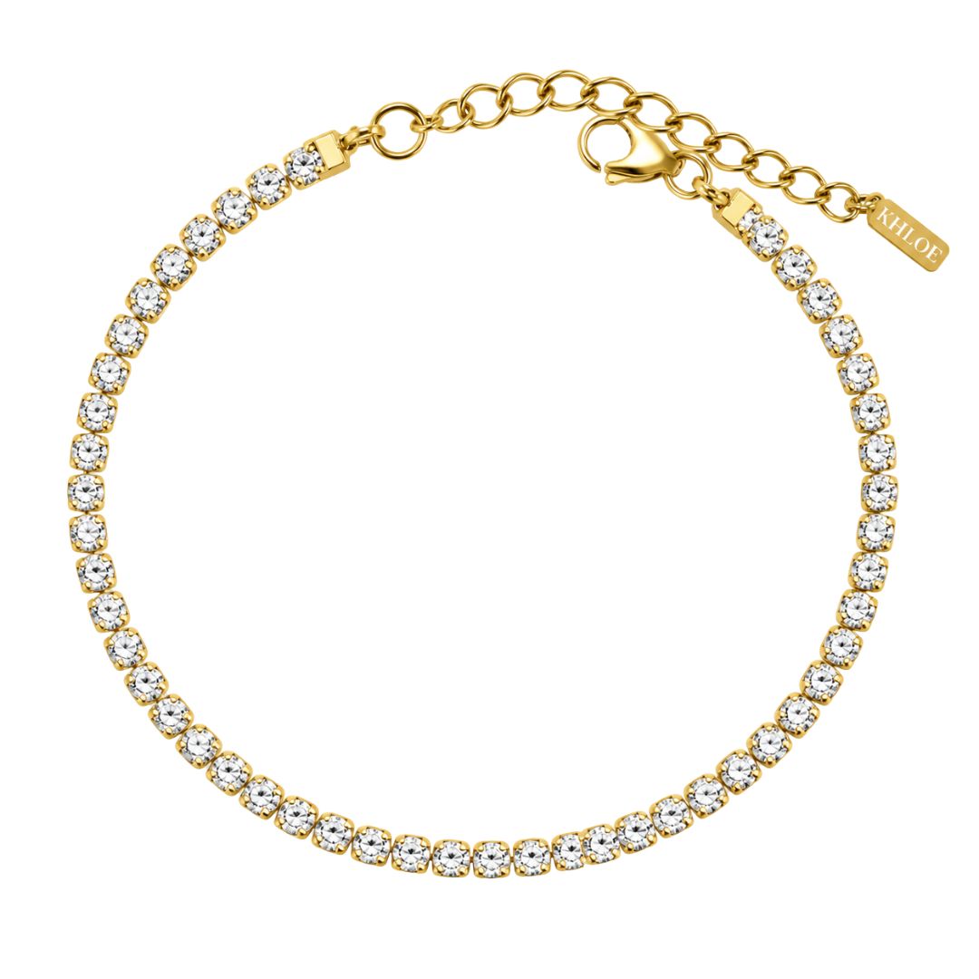 Gold tennis bracelet with clear crystals