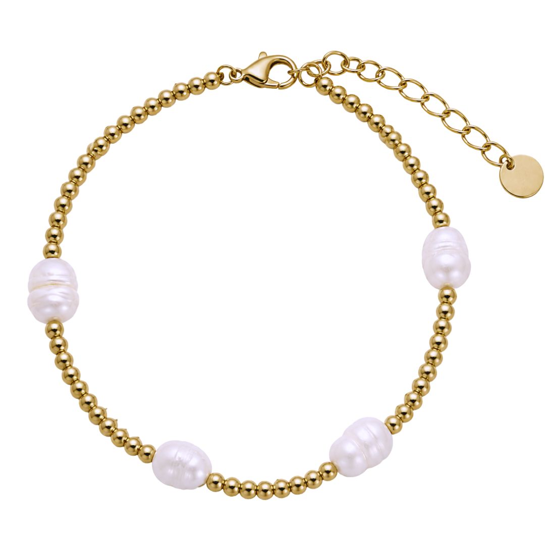 Gold bracelet with pearls and beaded chain