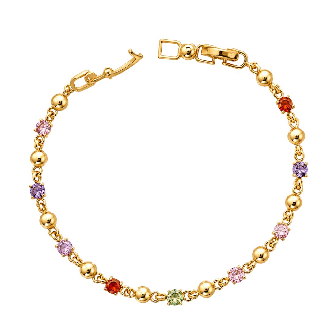 Pulsera de oro rosa con brillantes de colores y bolitas