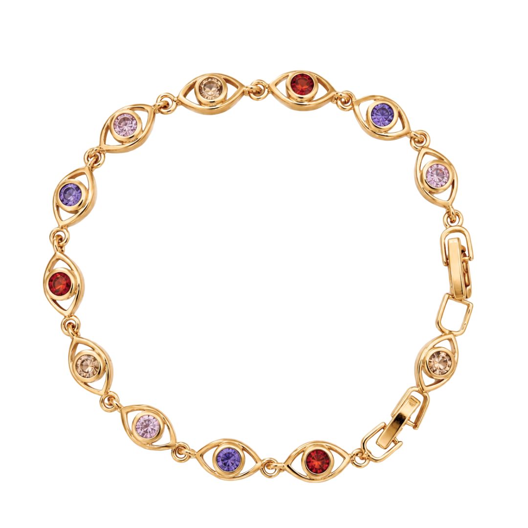 Pulsera oro rosa y brillantes con ojos de colores