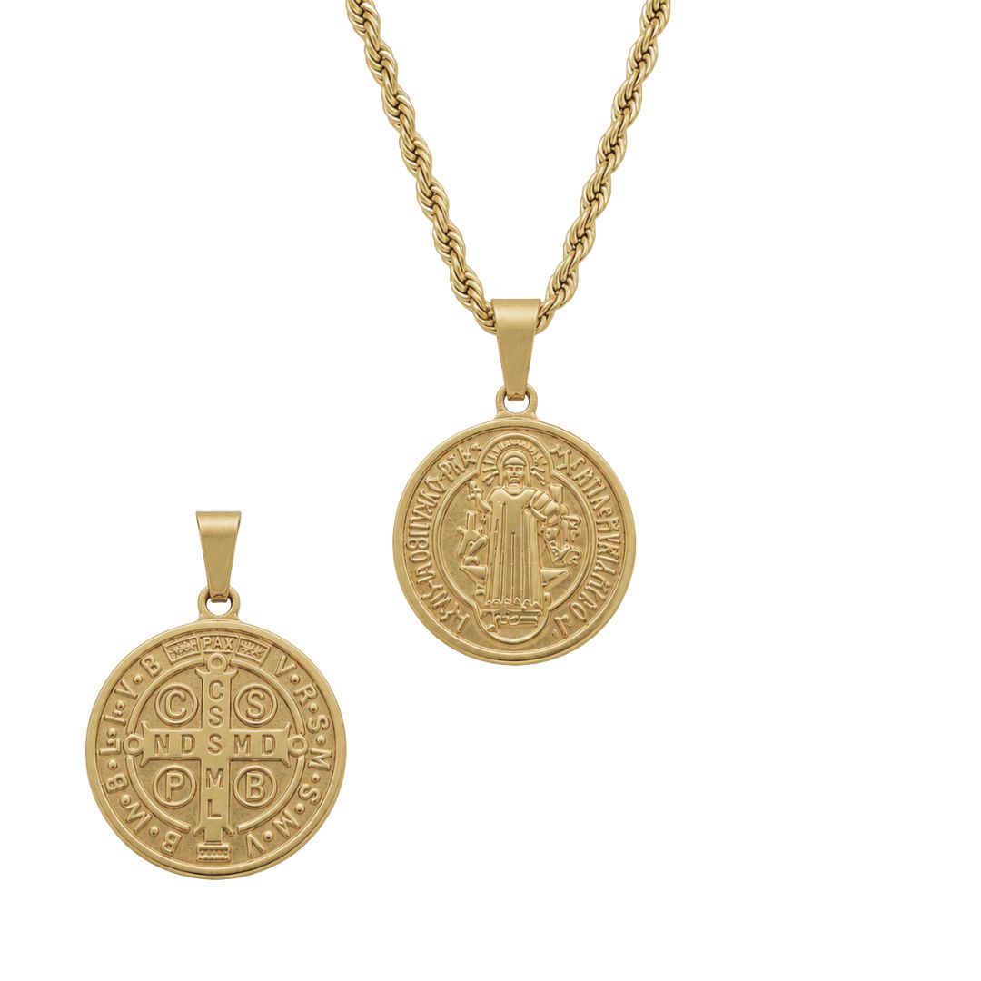 Gold religious medallions and chain
San Benito