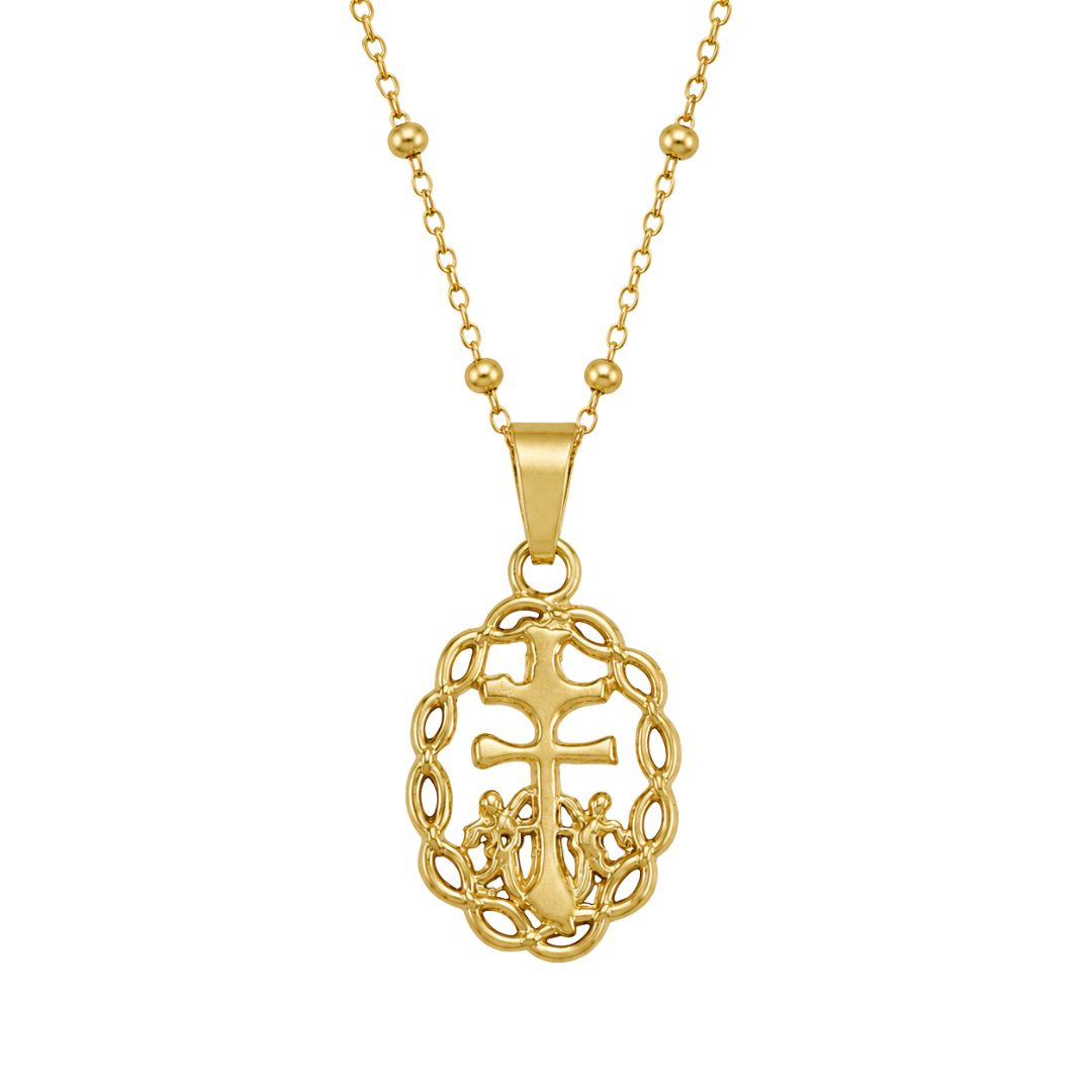 Delicate gold necklace with ornate pendant Cruz De Caravaca
