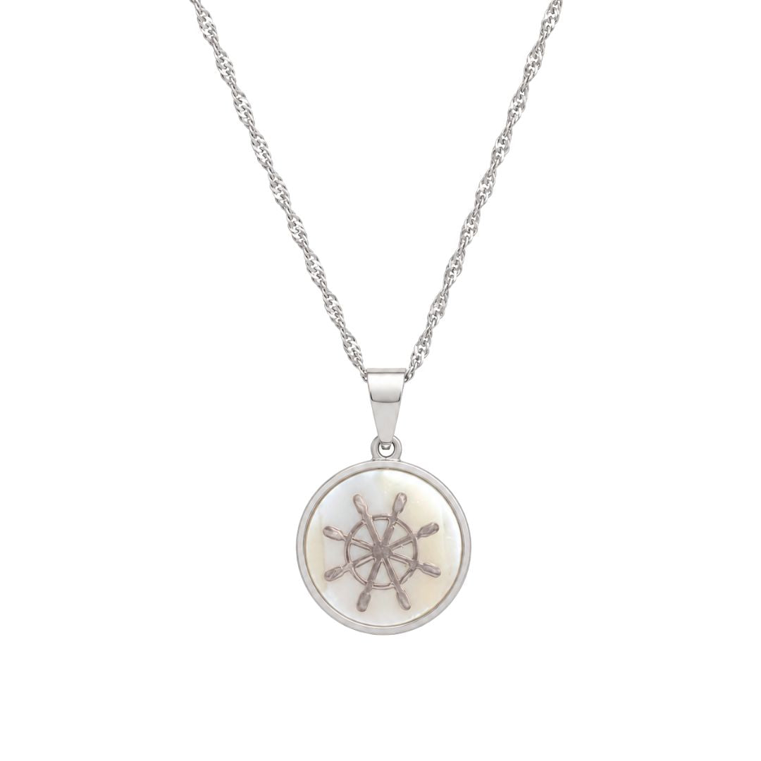 Silver necklace with nautical wheel pendant