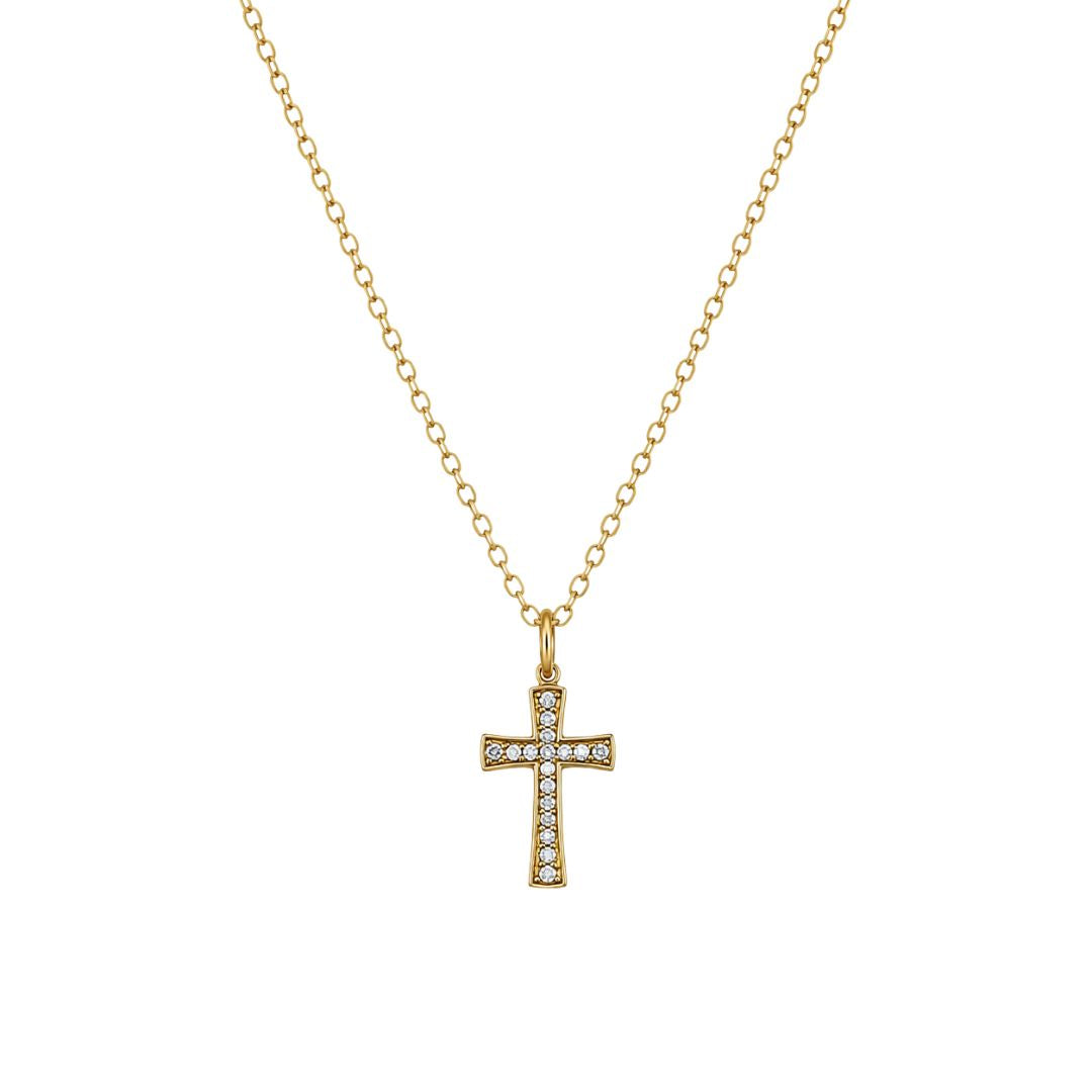Gold cross necklace with diamond accents