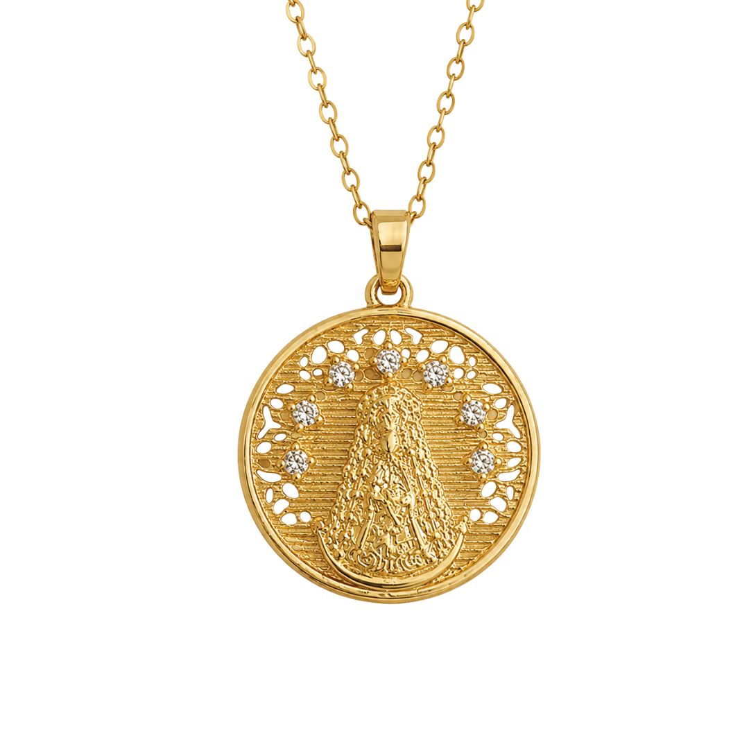 Gold medallion pendant necklace Virgen Del Rocio