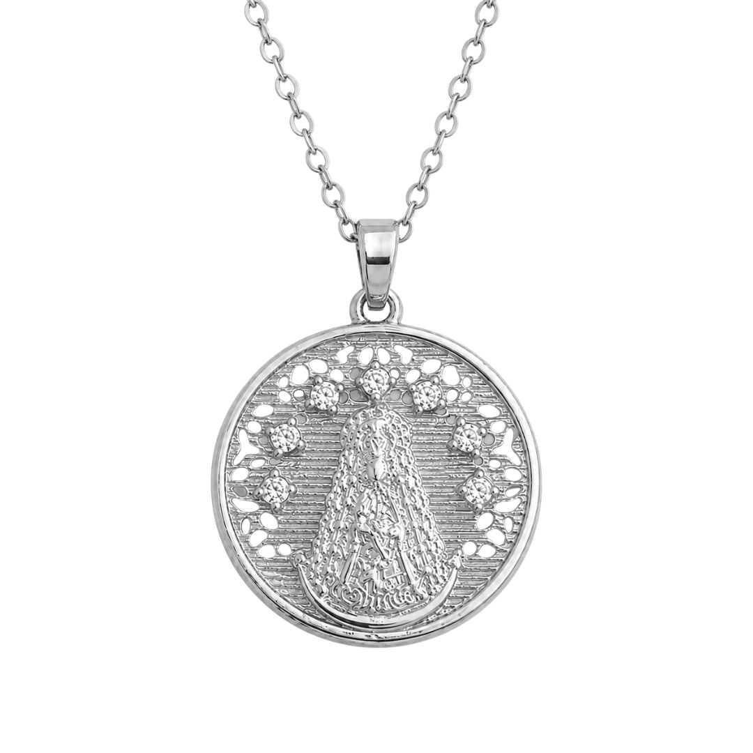 Silver medallion pendant necklace Virgen Del Rocio