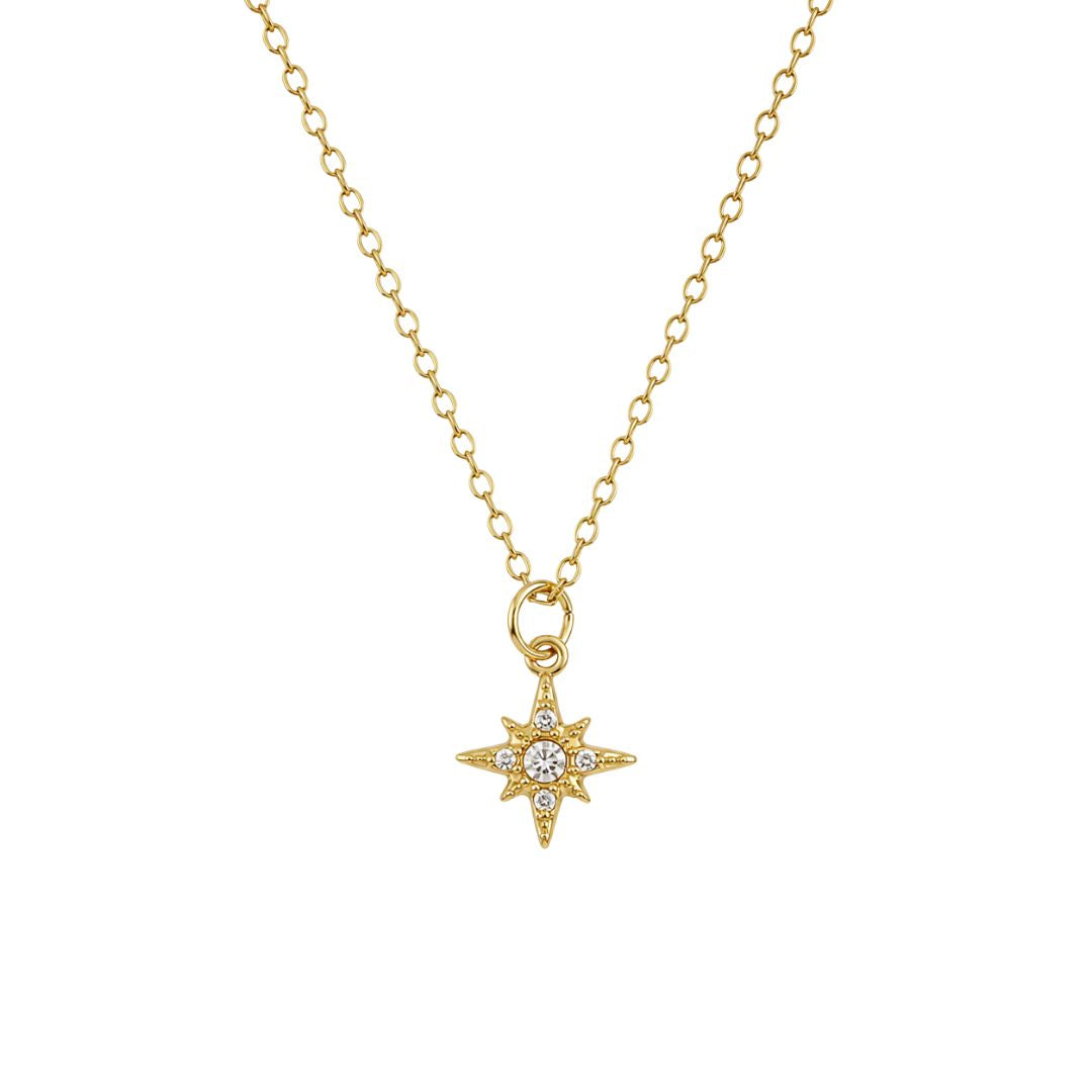 Delicate gold starburst necklace with diamonds