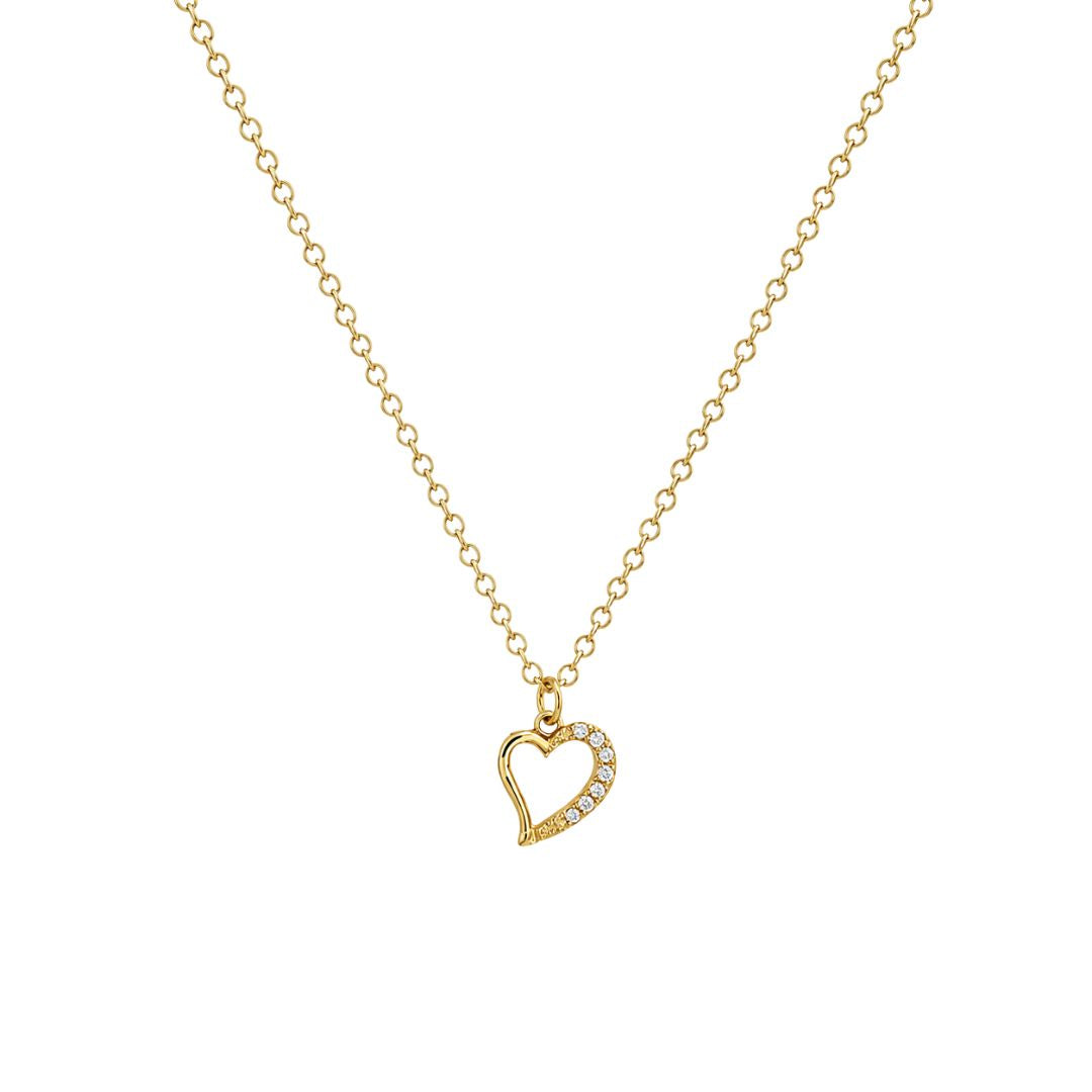 Gold heart pendant necklace with CZ
