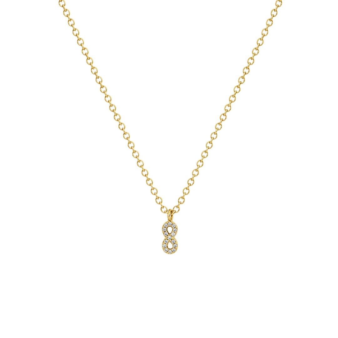 Elegant gold necklace with infinity pendant with diamonds