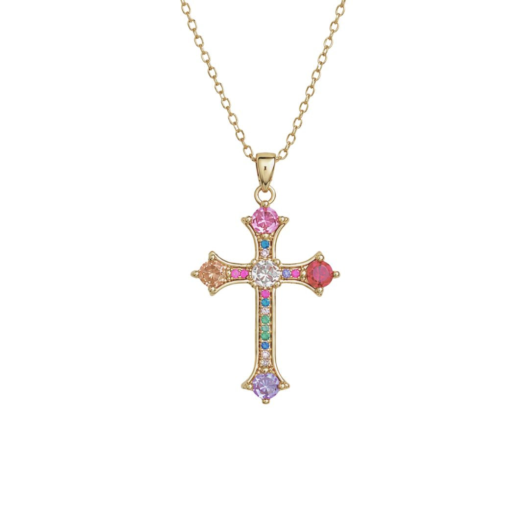 Divine Multicolor Cross Necklace
