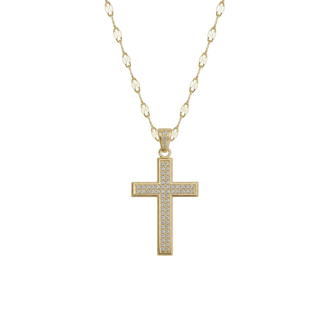 Gold cross pendant necklace with diamonds