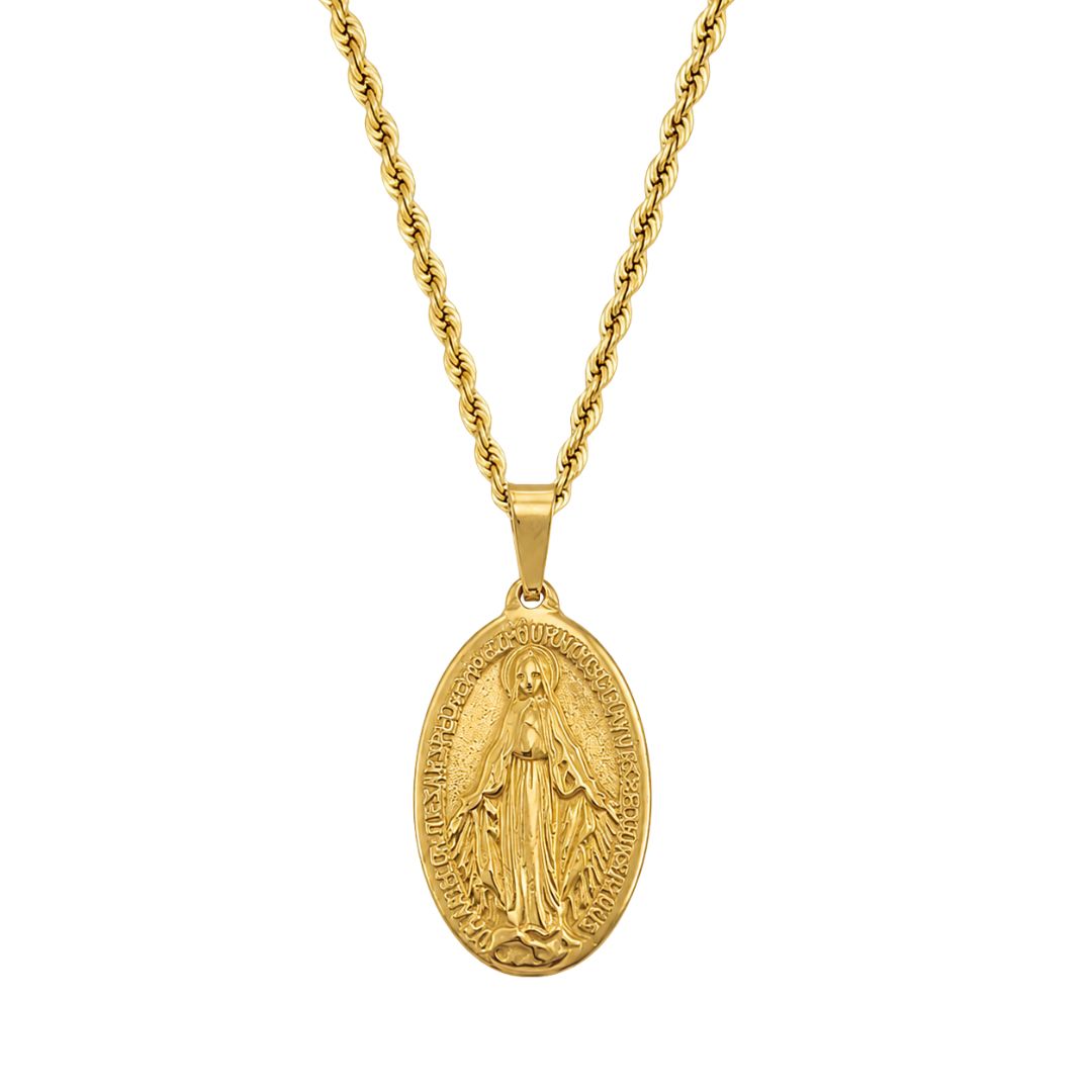Gold Virgin Mary pendant necklace
Virgen De La Milagrosa Collar oro