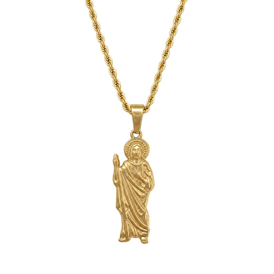 Gold rope chain with saint pendant San Judas Tadeo Collar oro