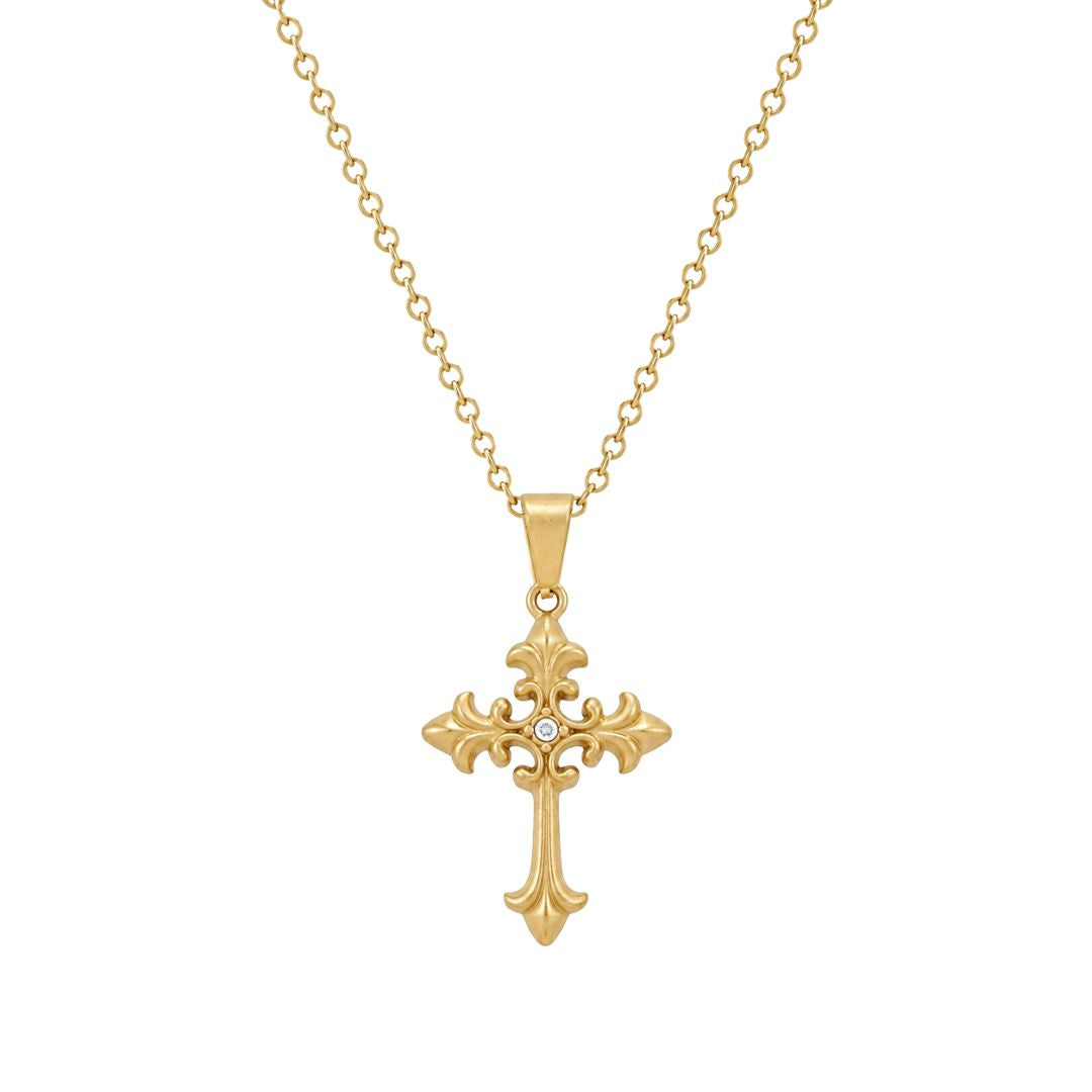 Elegant gold cross pendant necklace with diamond