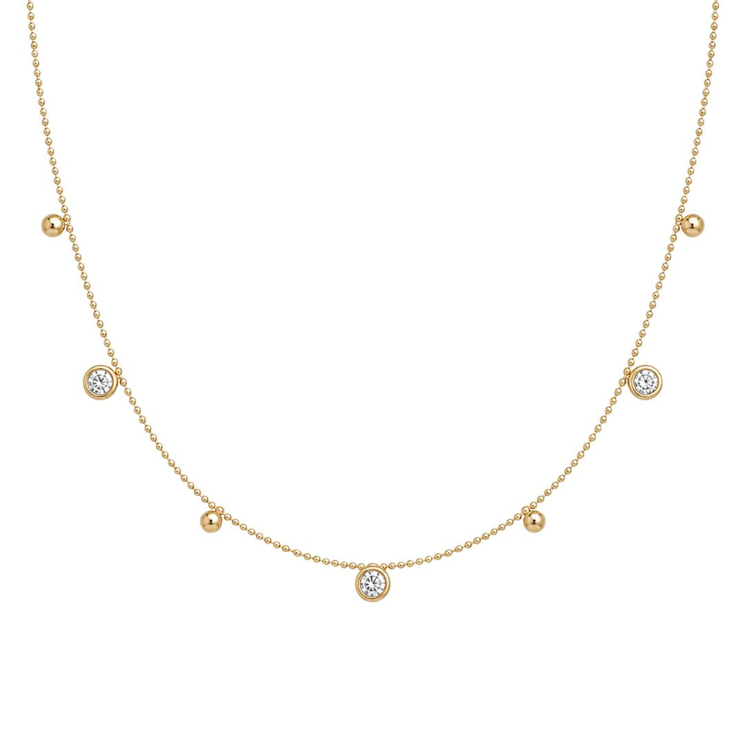 Elegant gold necklace with clear gemstones