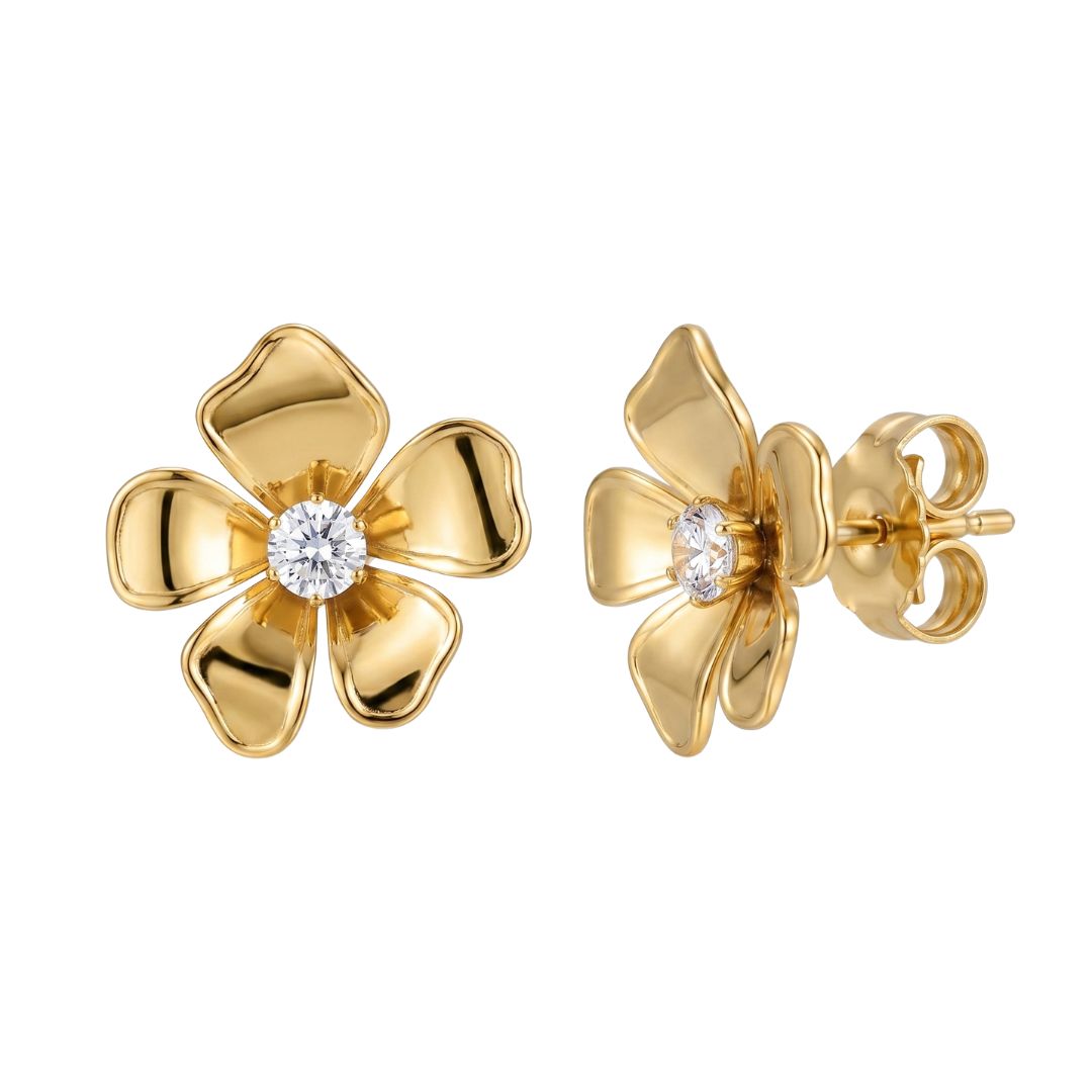 Golden flower earrings with gemstones