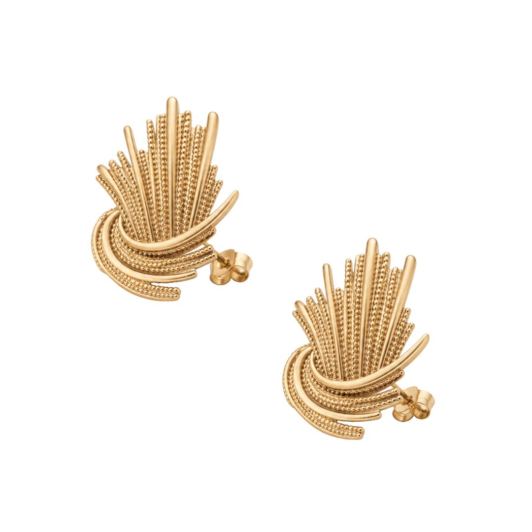 Elegant gold fan stud earrings