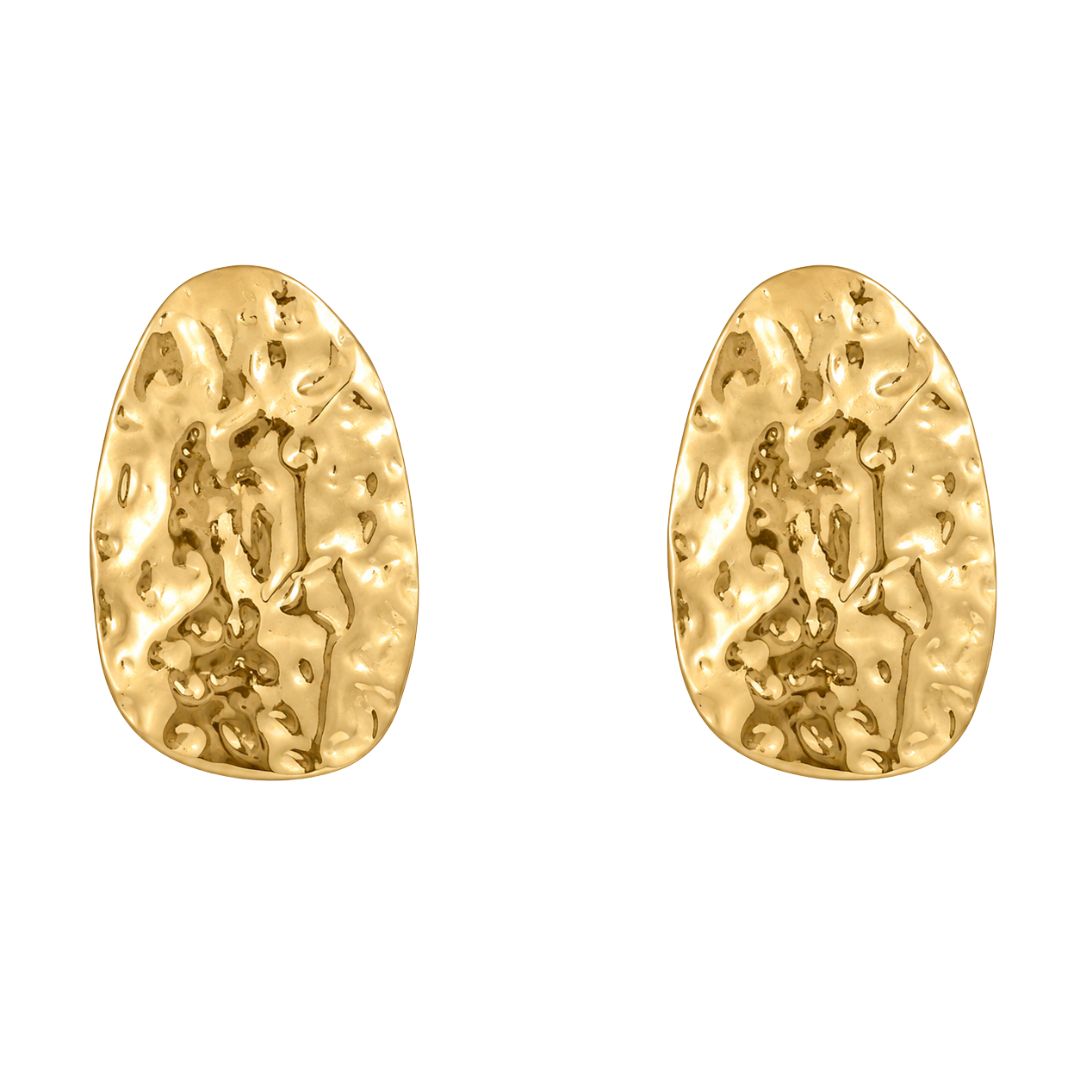 Gold-tone hammered metal earrings in symmetry