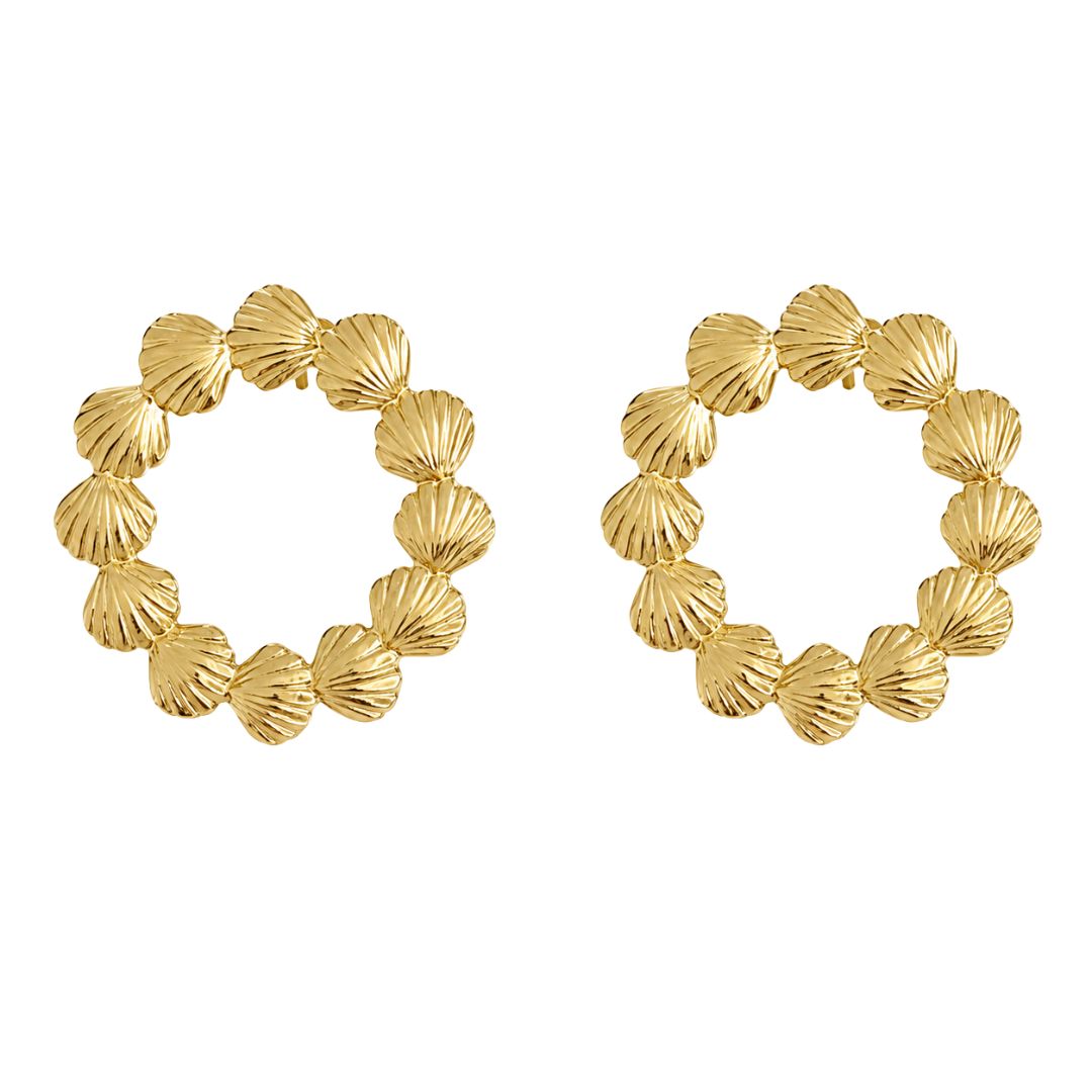 Gold shell hoop earrings