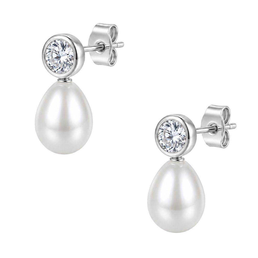 Elegant silver pearl drop earrings