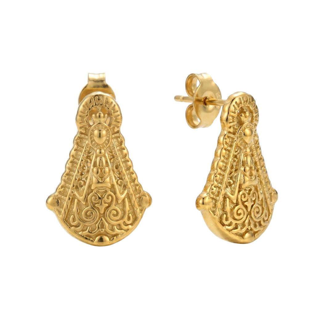 Elegant gold filigree stud earrings Virgen Del Roocio