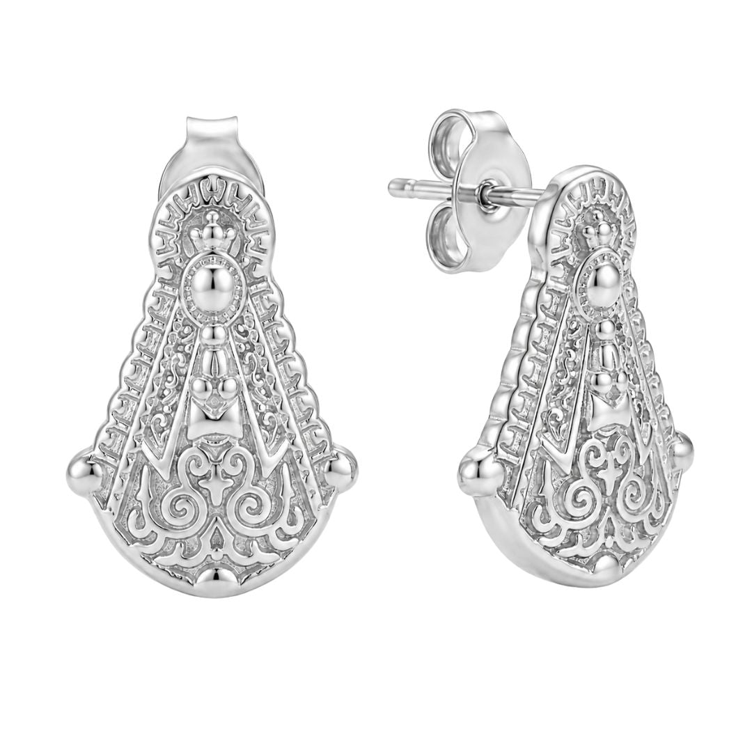 Elegant silver filigree stud earrings Virgen Del Roocio