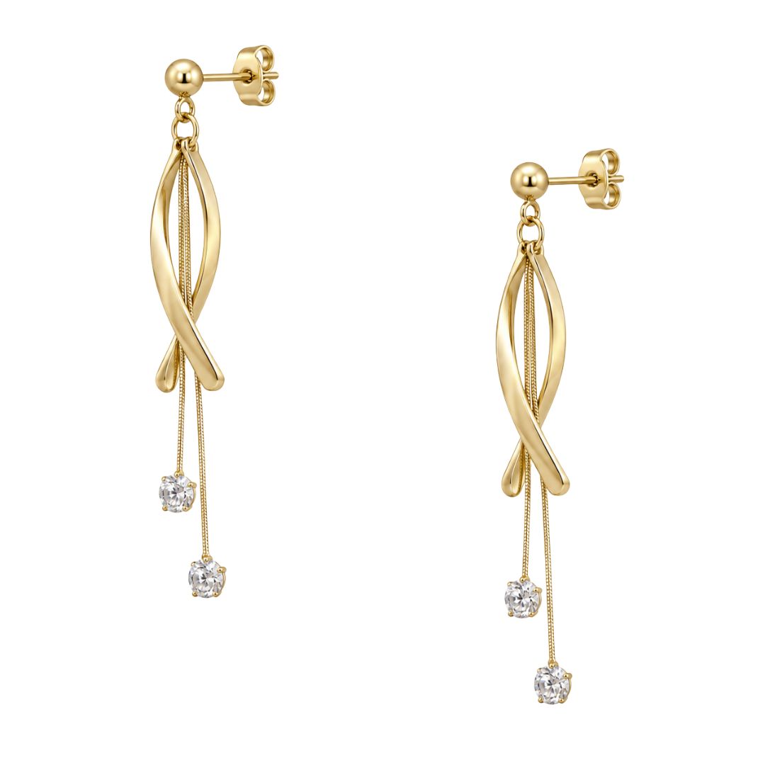 Elegant gold-tone dangling earrings with crystals