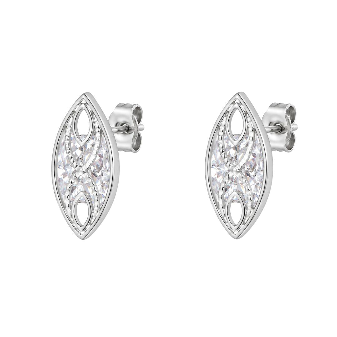 Silver stud earrings with gemstone accents