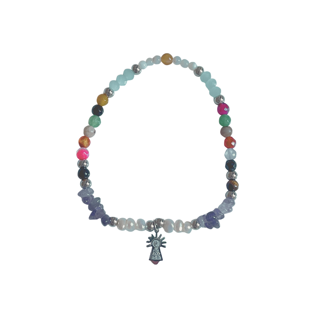 Pulsera Virgen Del Pilar Perlas Naturales Y Multicolor