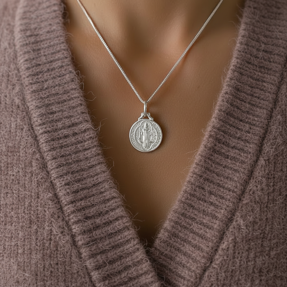 Collar San Benito Escapulario Plata De Ley