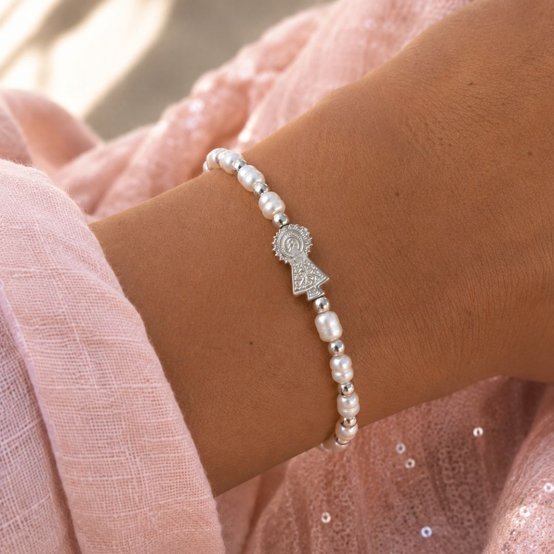 Pulsera Virgen Del Pilar Perlas Naturales Plata Waterproof