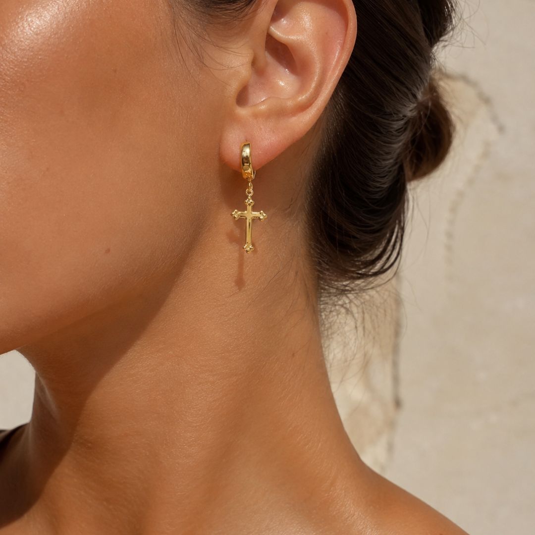 KHLOE JOYAS Waterproof Oro Pendiente Cruz Antonella