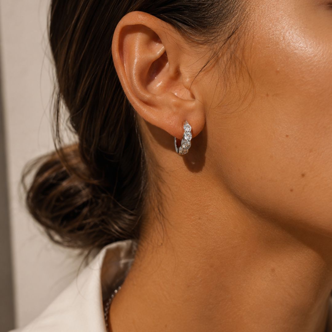KHLOE JOYAS Waterproof Oro Pendiente Romina Plata y circonitas