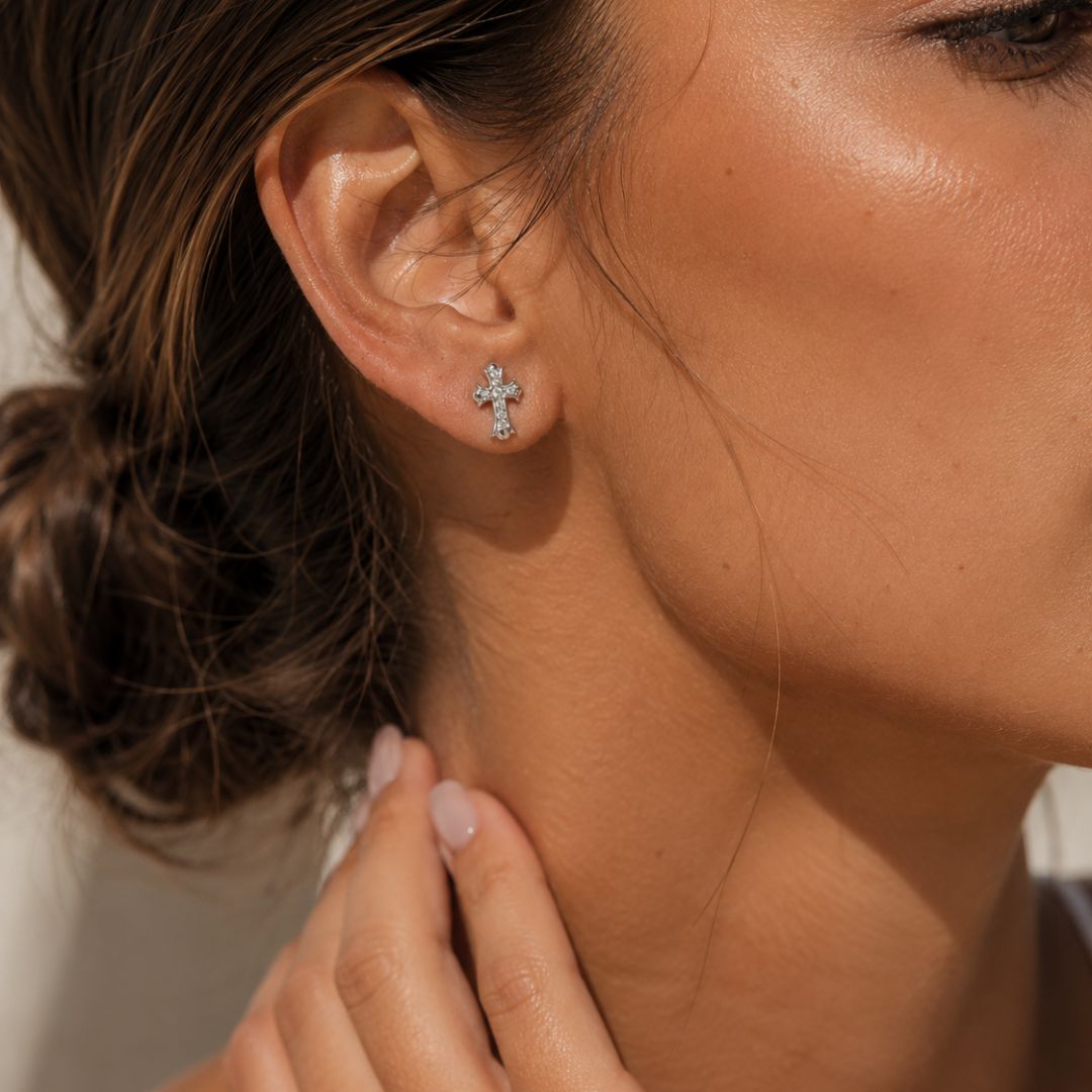 KHLOE JOYAS Waterproof Oro Pendientes Cruz Kate Plateado