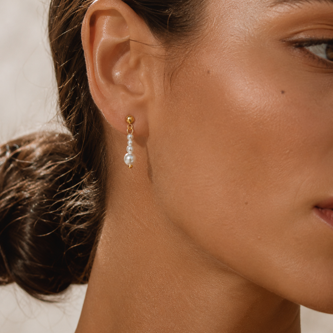 KHLOE JOYAS Waterproof Oro Pendientes Jemima Perlas