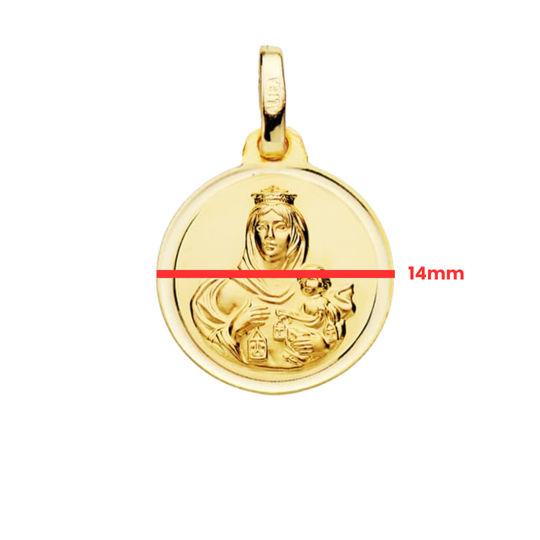 Medalla Escapulario Virgen Del Carmen Y Corazón De Jesús Oro 18 Quilates 14mm