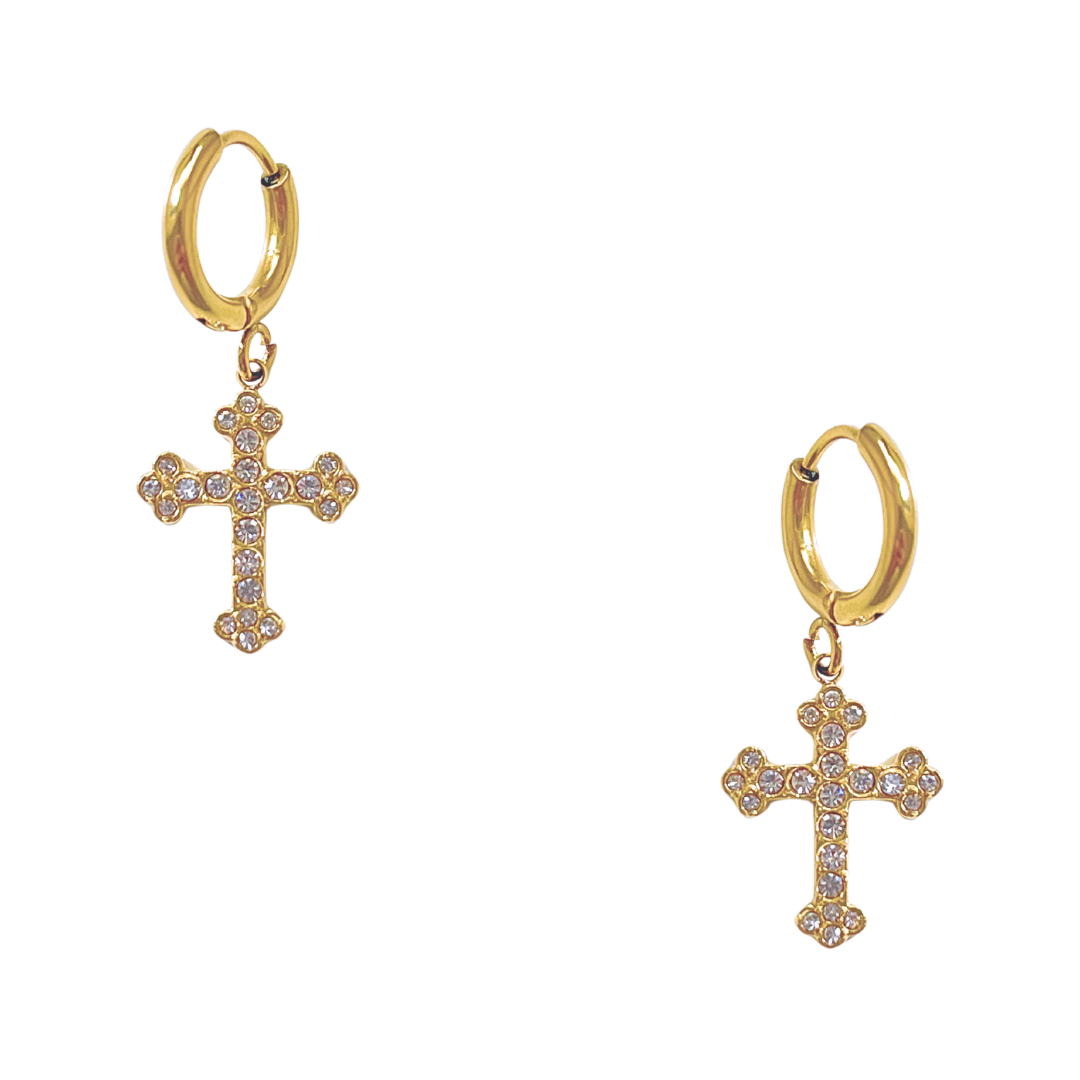 Pendientes Cruz Cova CZ | KHLOE JOYAS | Color Oro,Cruces,Pendientes,Religioso