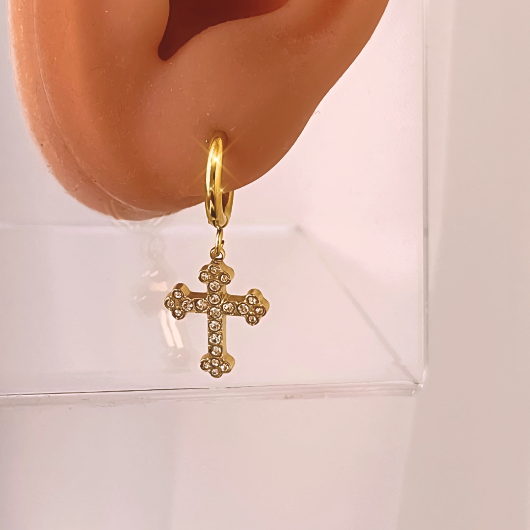 Pendientes Cruz Cova CZ | KHLOE JOYAS | Color Oro,Cruces,Pendientes,Religioso